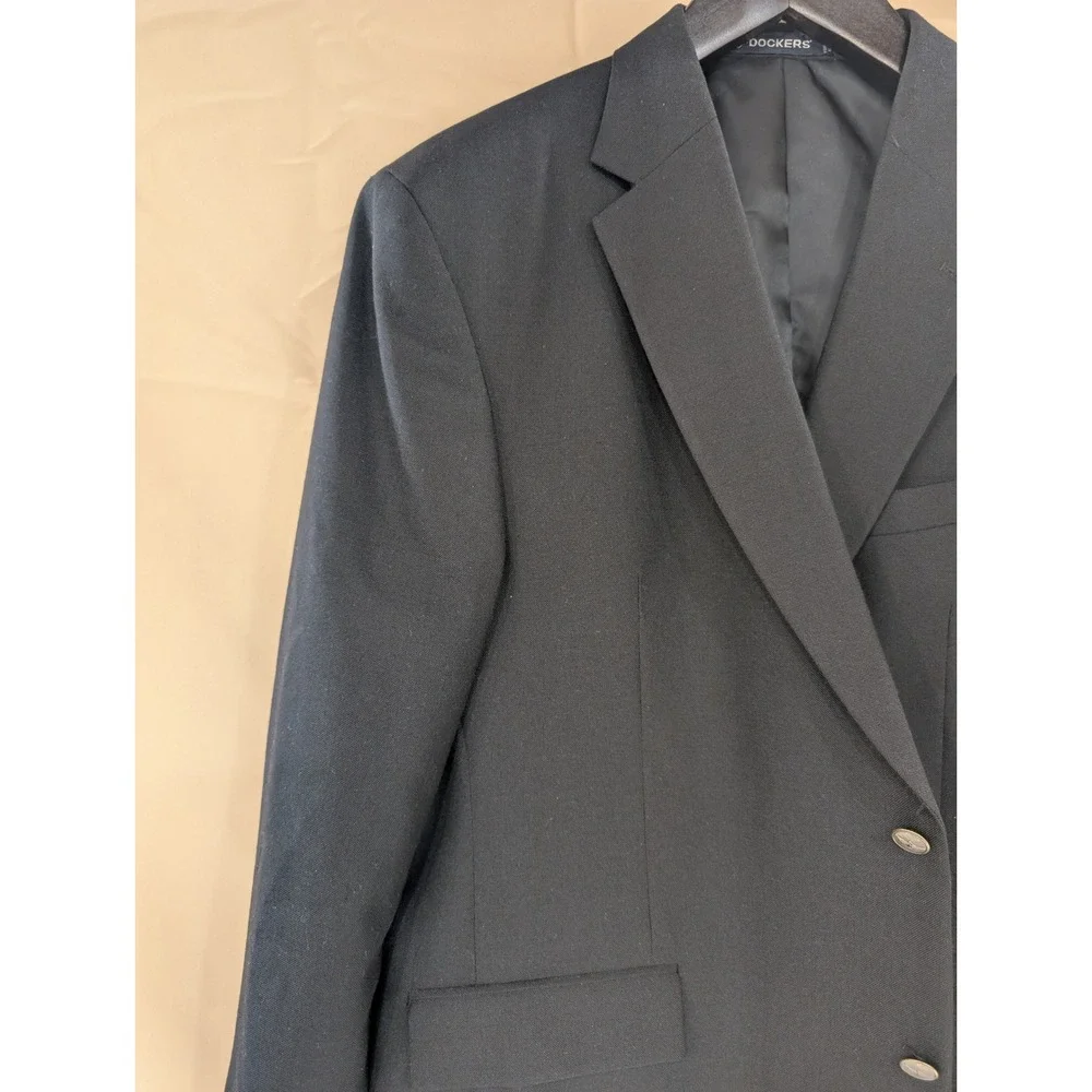 VTG‎ Dockers Men's Black Blazer Jacket Size 46 L Long Business Casual Wool Blend - Picture 4 of 10